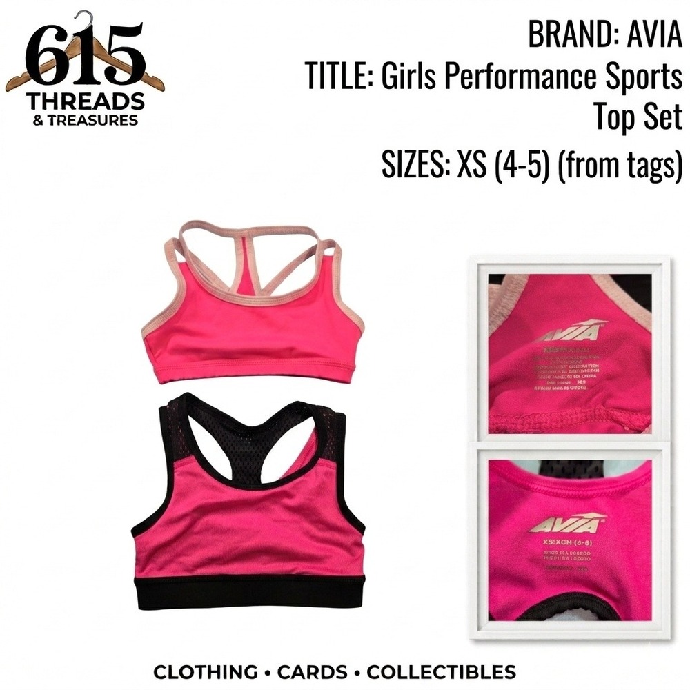Avia Girls Performance Sports Top 2 Pack Pink Black Strappy Racerback XS 4-5
